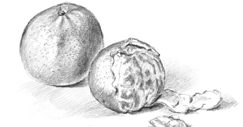 как нарисовать карандашом апельсин