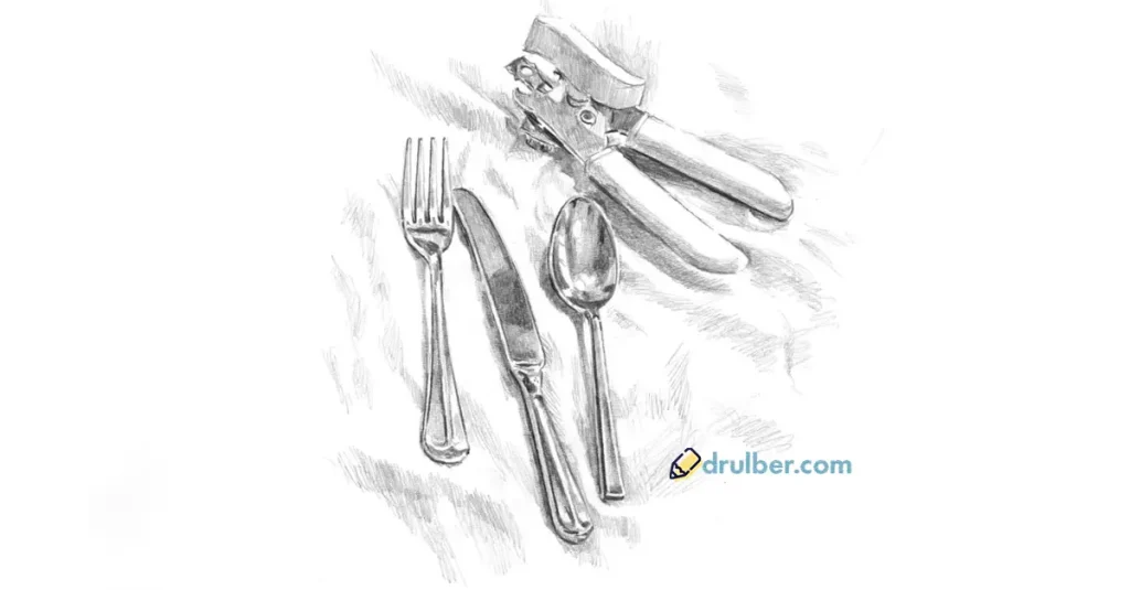 нарисовать столовые приборы карандашом