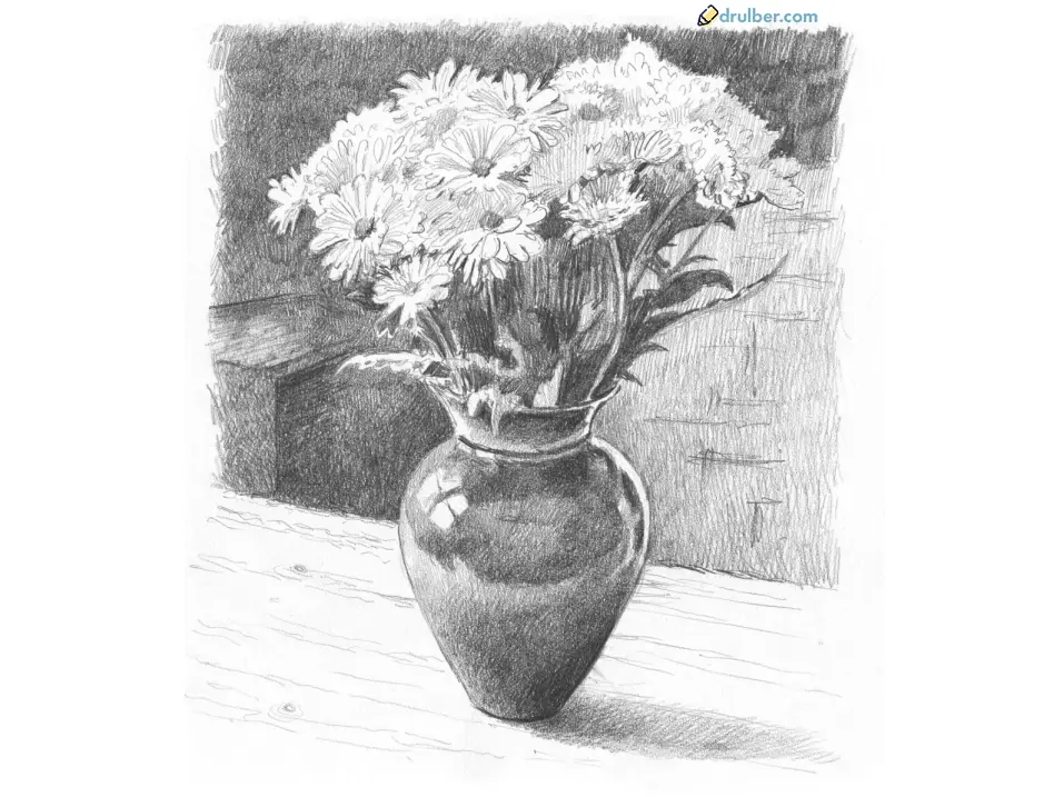 нарисовать вазу карандашом